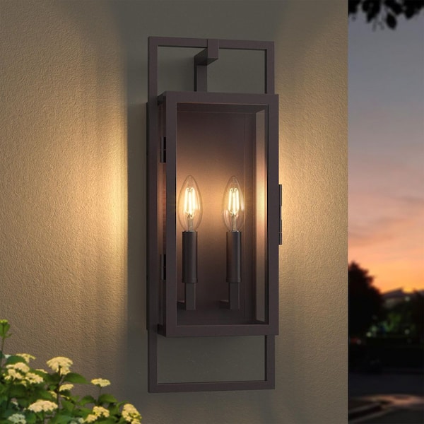 Decorators 21.5 in. 2-Light Oil-Rubbed Bronze Dusk to Dawn Outdoor Hardwired Wall Lantern Sconce