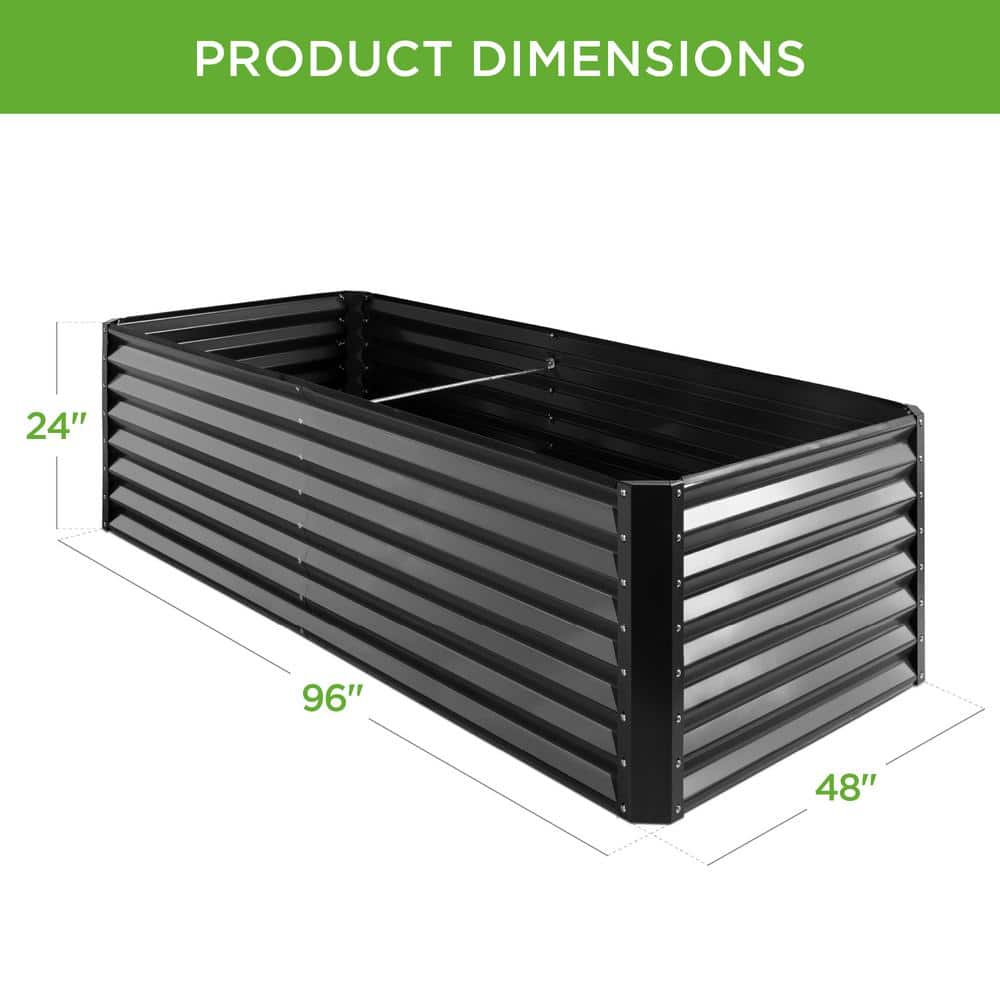 Gray 8x4x2ft Outdoor Metal Raised Garden Bed Planter Box
