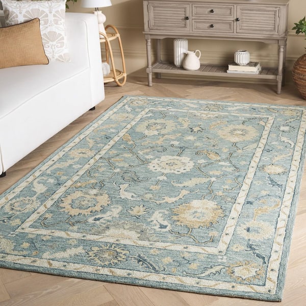 Metro 8 ft. x 10 ft. Blue/Ivory Geometric Ornate Border Area Rug
