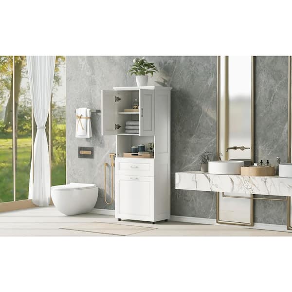 XUJMK 25 in. W x 16 in. D x 70 in. H White Linen Cabinet