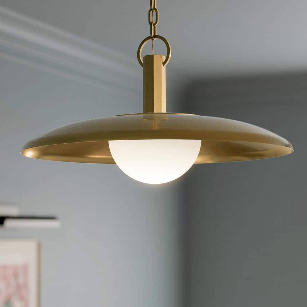Kurio 22 in. 1-Light Pendant With Etched Opal Glass in Lacquered Brass price history on PriceWatchPro