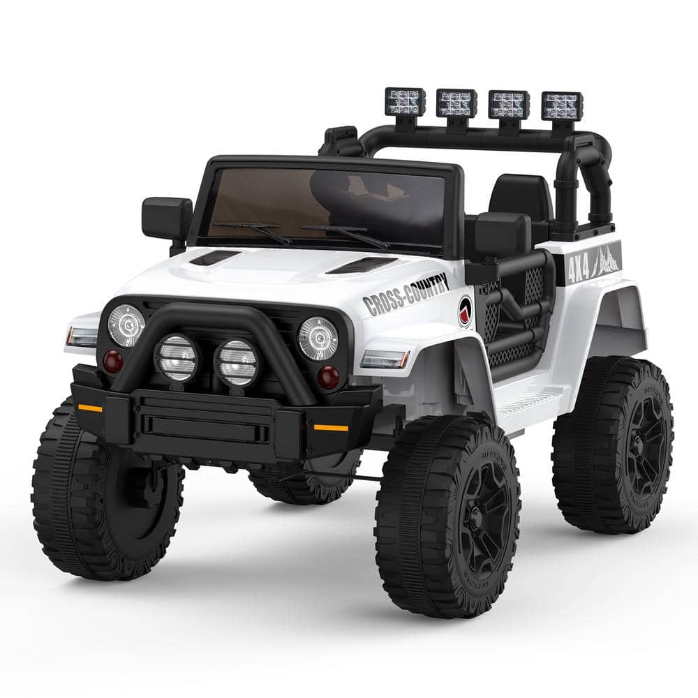10.2 in. 12V Powered Kids Ride on Truck Car with Remote Control, Music Player, LED Lights and Safe Brake, White -  Garvee, HDTPTO_0YQHL40K