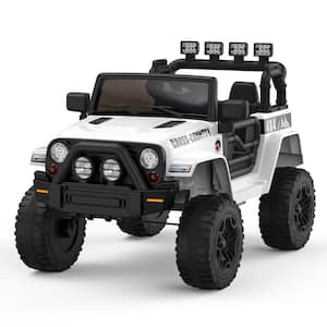 10.2 in. 12V Powered Kids Ride on Truck Car with Remote Control, Music Player, LED Lights and Safe Brake, White