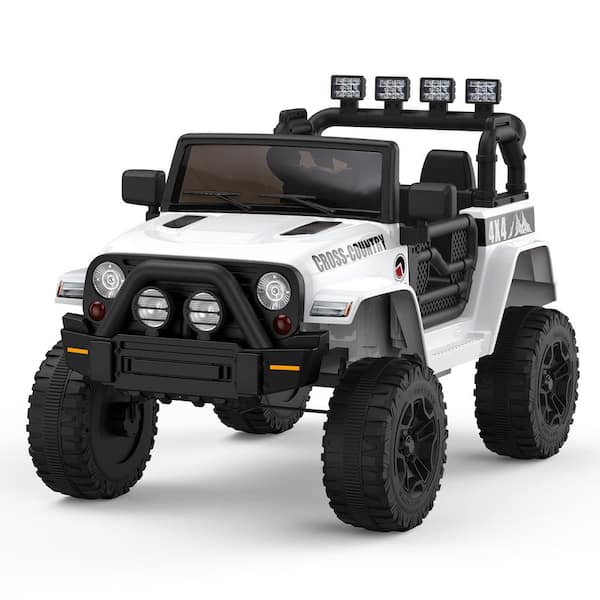 Garvee 10.2 in. 12V Powered Kids Ride on Truck Car with Remote Control, Music Player, LED Lights and Safe Brake, White