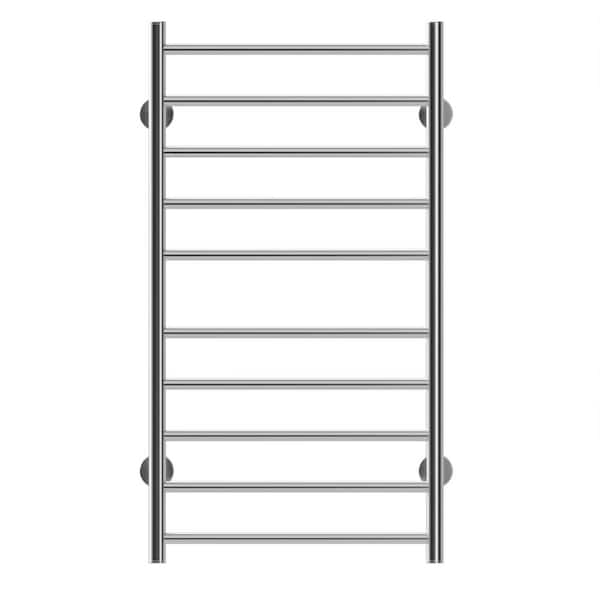 10 Bars Heated Towel Rack for Bathroom, Wall Mounted Plug In & Hardwired Electric Towel Warmer in Chrome Stainless Steel