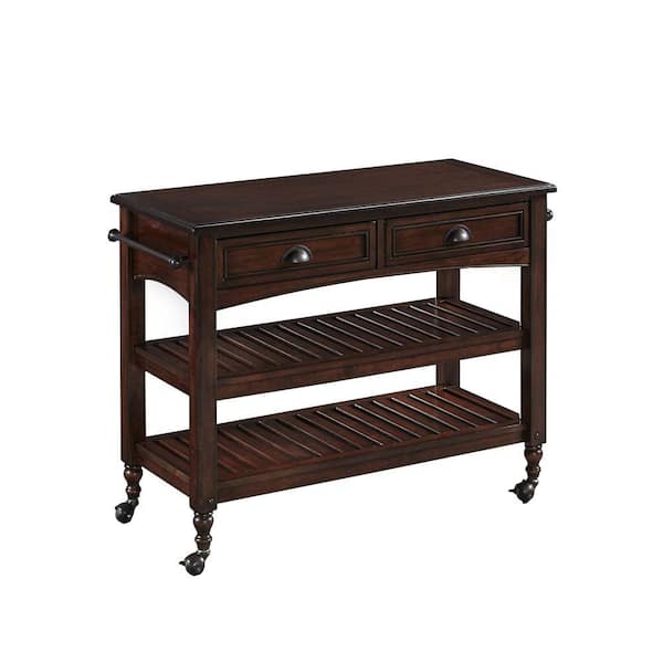 HOMESTYLES Country Comfort Aged Bourbon Kitchen Cart with Natural Wood Top