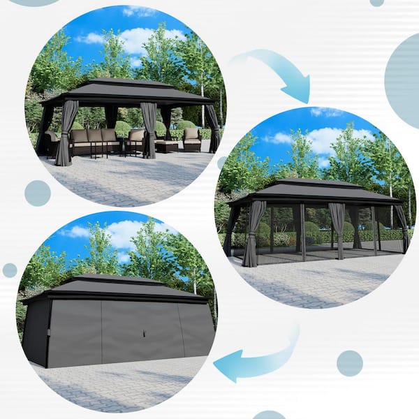 Esunny 20 ft. x 10 ft. Gray Outdoor Patio Steel Frame Soft Top
