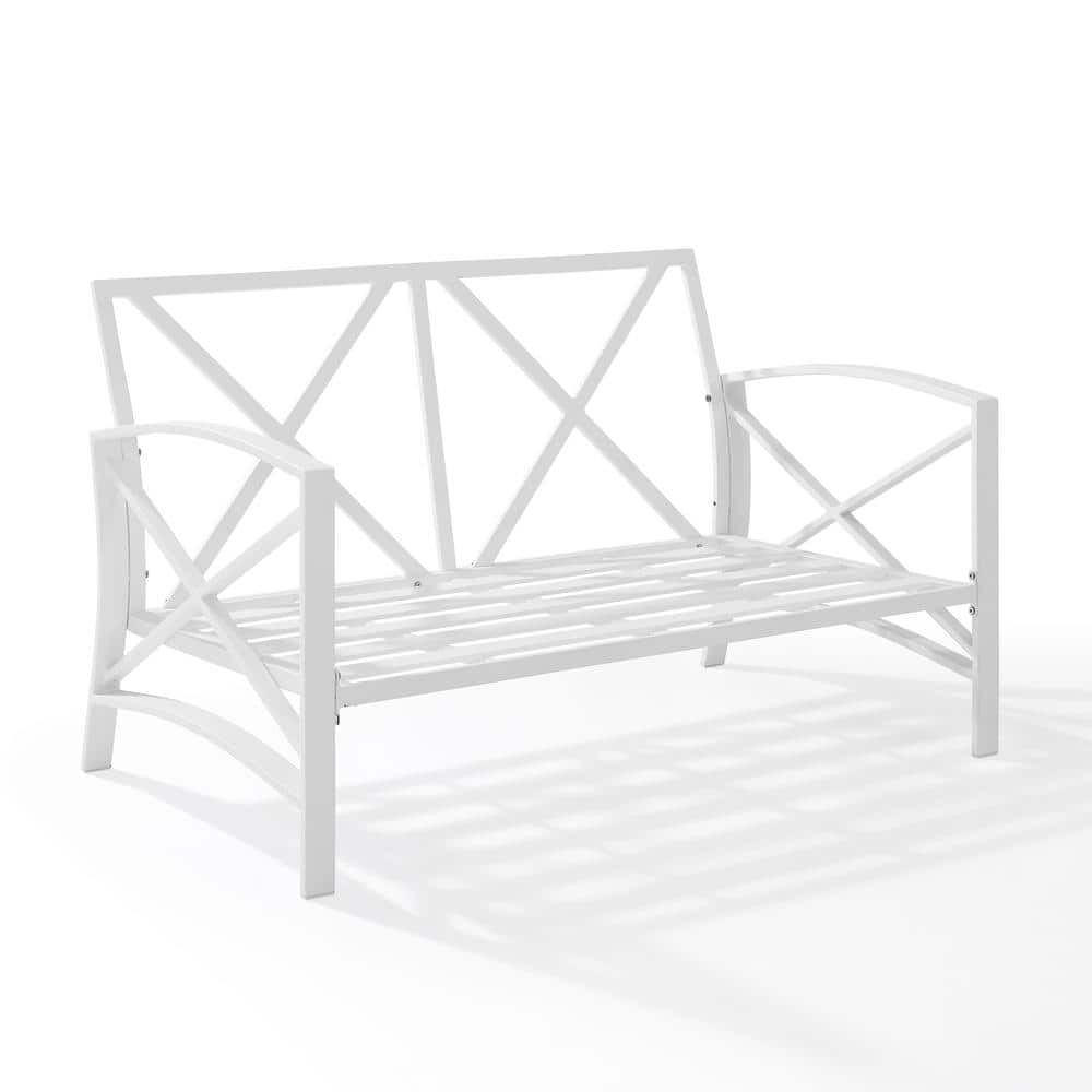 Gray and White Steel Outdoor Loveseat with Cushions