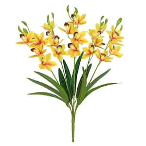 22 in. Natural Touch Yellow Artificial Cymbidium Orchid Flower Stem Bush Bouquet (Set of 2)