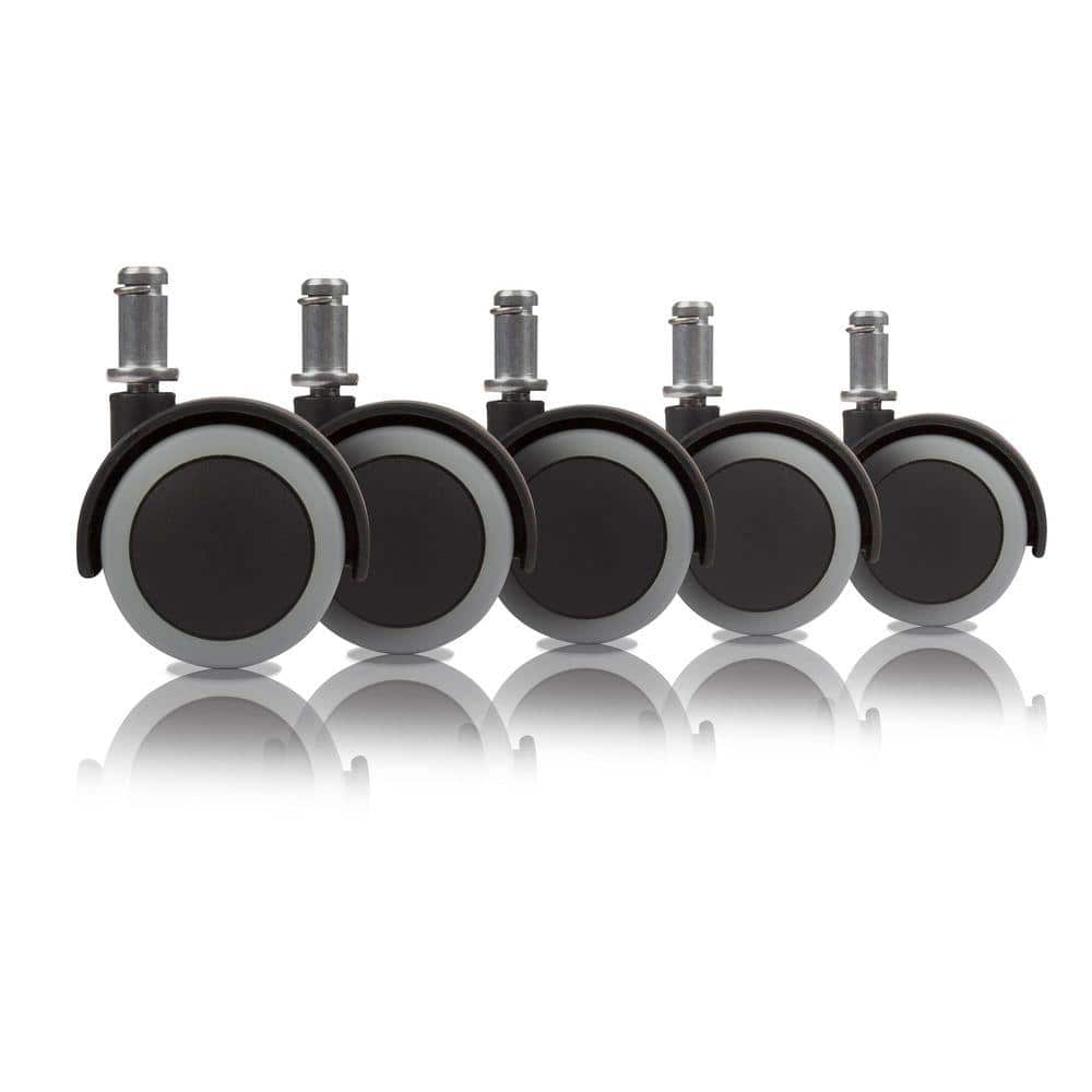 Black and Gray Rubber Office Chair Caster Wheels Set of 5