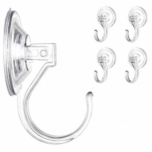 4-Pack Clear Suction Cup Hooks for Shower and Bathroom, 1.9 in Heavy Duty Reusable Plastic Hooks