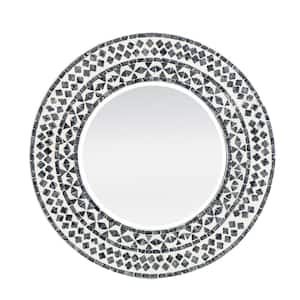 0.8 in. x 24 in. Modern Round Framed Black, White Accent Mirror