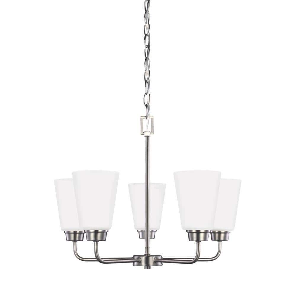 Kerrville 5-Light Brushed Nickel Traditional Transitional Single Tier Hanging Chandelier with Satin Etched Glass Shades price history on PriceWatchPro