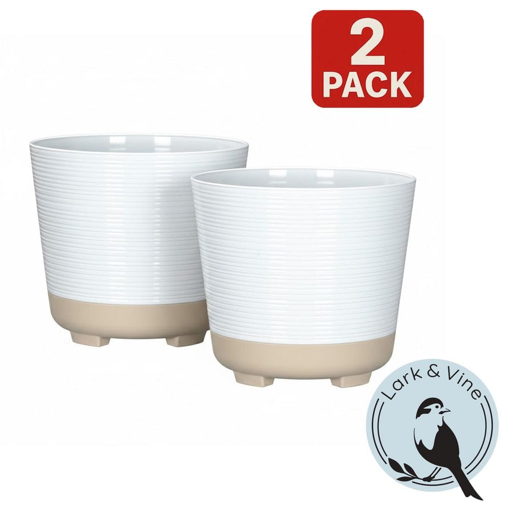 Wallula White Resin Round Planter Set with Drainage Holes (9.96 in. L x 9.96 in. W x 8.86 in. H) (2-Pack) price history on PriceWatchPro