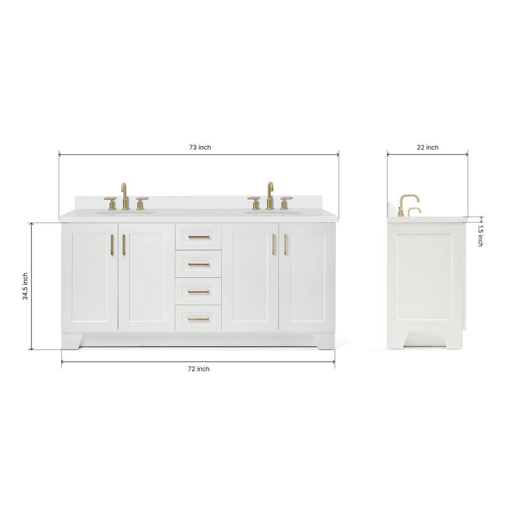 Taylor 73" White Freestanding Double Sink Bathroom Vanity with Quartz Top