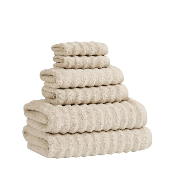 Textured Zero Twist 6-Piece Beige Solid Cotton Towel Set