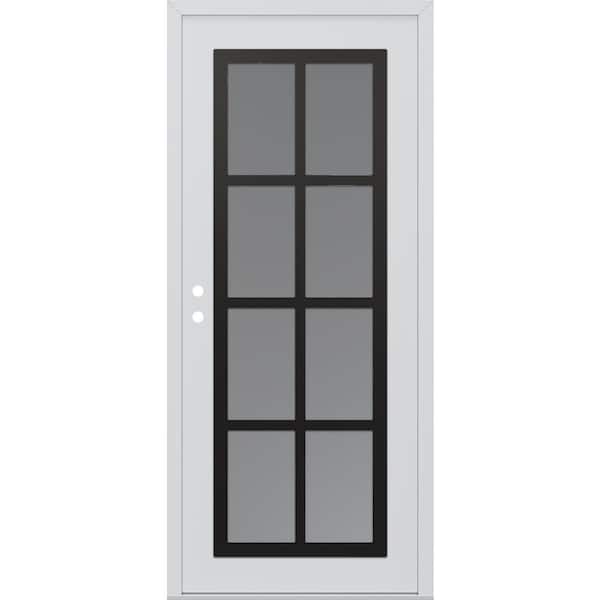 C16 36 in. x 80 in. Black P Right-Hand/Inswing Frosted Glass White/White Steel Prehung Front Door