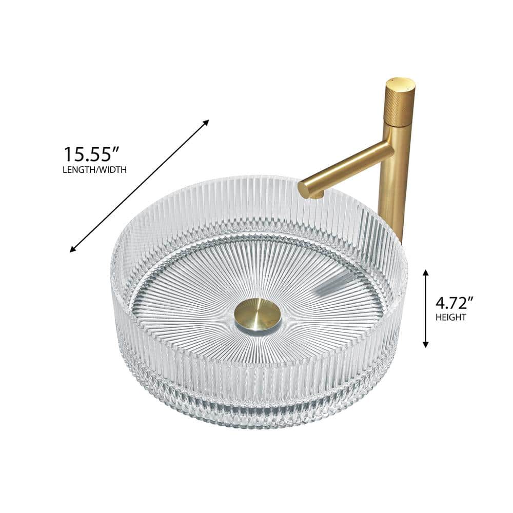 Clear Tempered Glass Circular Vessel Bathroom Sink - 16 in.