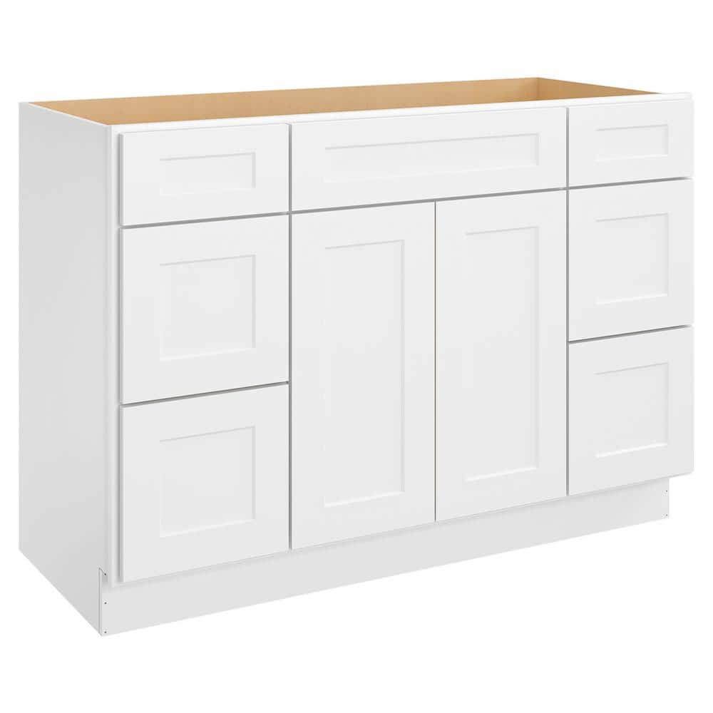 48-in W X 21-in D X 34.5-in H in Shaker White Plywood Ready to Assemble Floor Vanity Sink Drawer Base Kitchen Cabinet -  HOMEIBRO, HD-SW-VDDB48-A