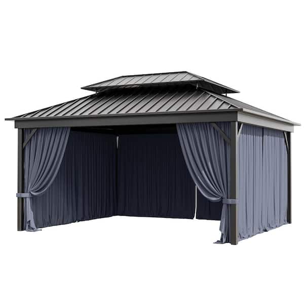 Kimunuk 12 ft. x 14 ft. Universal Outdoor Privacy Curtains, Gazebo Replacement with Zipper Navy (4-Side Curtain Only)