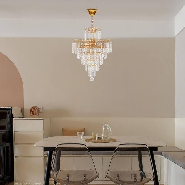 OUKANING 4-Light Modern Crystal Round Gold Pendant Light with K9