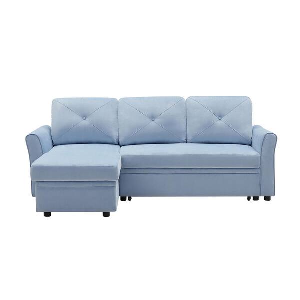 Utopia 4niture Slayter 83.46 in. W Blue Linen Twin Size Sofa Bed