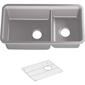 Cairn Undermount Neoroc Granite Composite 33.5 in. Double Bowl Kitchen Sink Kit in Matte Grey