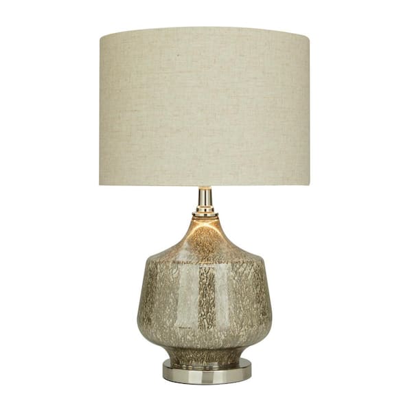 Litton Lane 21 in. Silver Linen Task and Reading Table Lamp with Faux Mercury Glass Finish