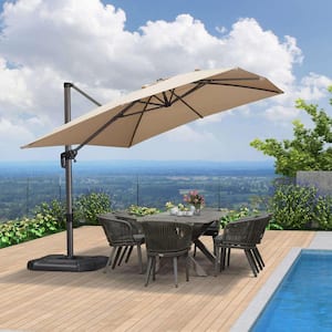 9 ft. x 11.5 ft. Aluminum Outdoor Patio Cantilever Umbrella Offset 360° Rotation Umbrella with Base, Beige