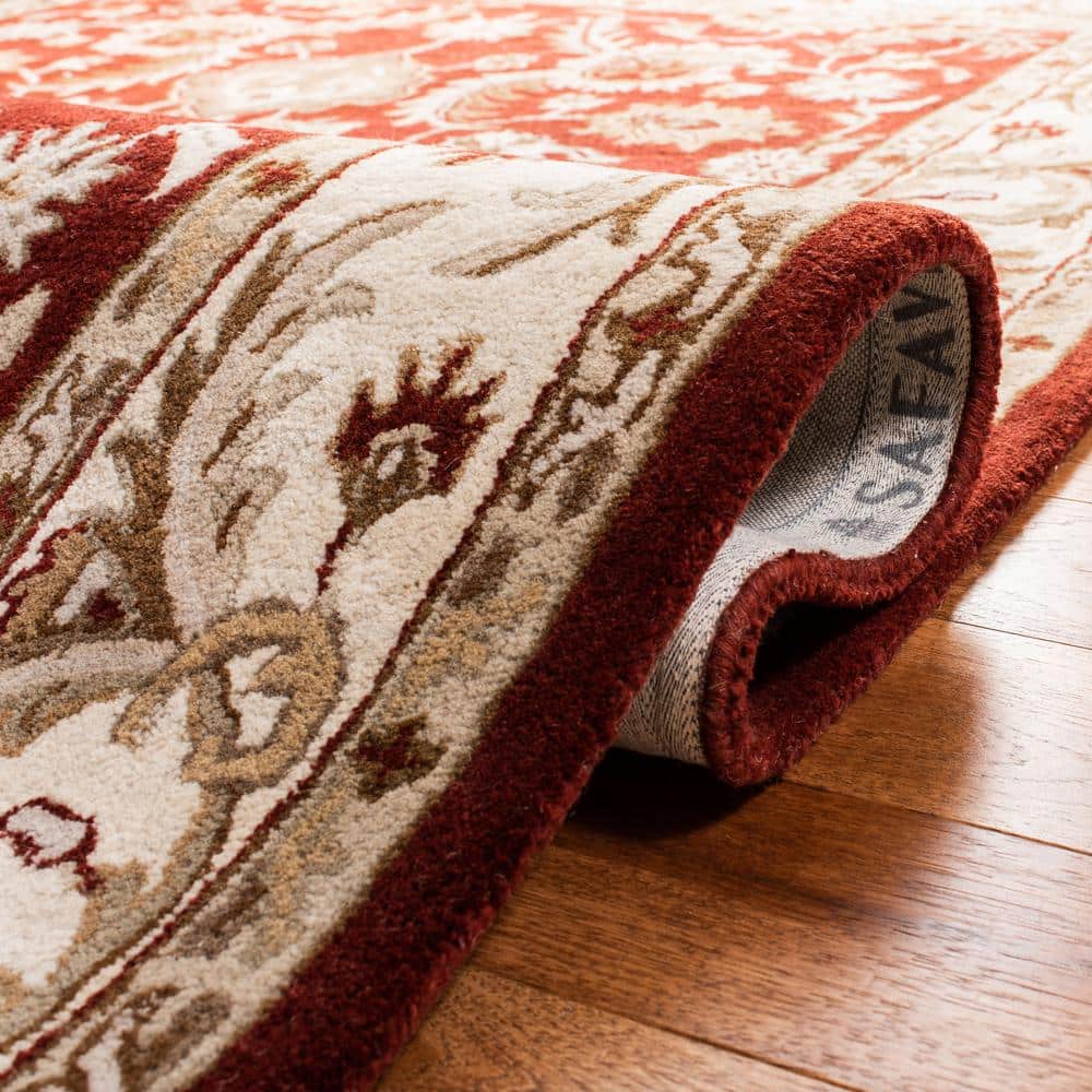 Ivory and Red Hand-Tufted Wool Area Rug, 8' x 10'