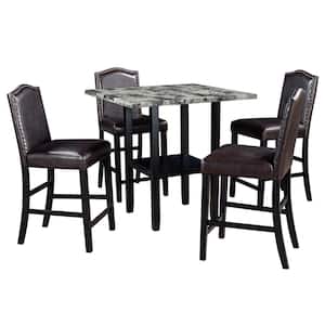 5-Piece Brown Dining Set with 39.8 in. Brown Matching Chairs and 35 in. Bottom Shelf Gray Table for Dining Room