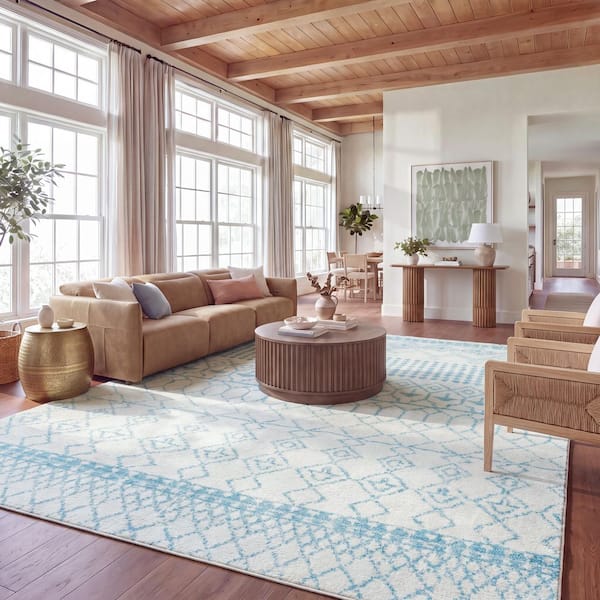 Tulum 10 ft. x 13 ft. Ivory/Turquoise Tribal TUL229P Area Rug