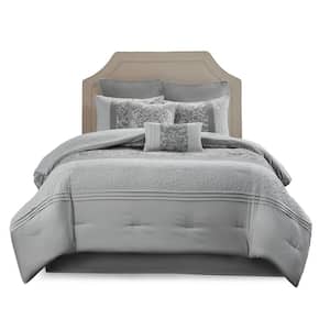 Lynda 8-Piece Grey Polyester Queen Embroidered Comforter Set
