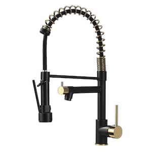 Spring Single-Handle Single-Hole Pull-Down Sprayer Commercial Kitchen Faucet in Matte Black&Gold