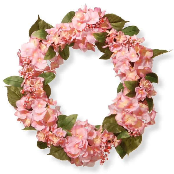 National Tree Company 24 in. Artificial Pink Hydrangea Wreath