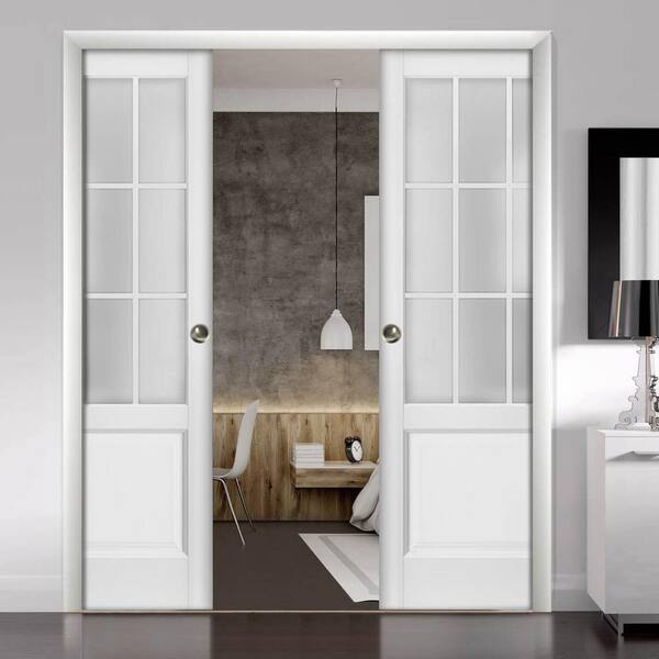 3309 72 in. x 84 in. 9 Lites White Finished Solid Wood Sliding Door
