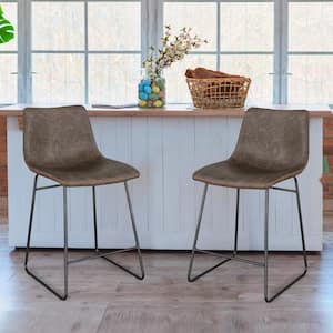 Leisure Chair 24 in. Faux Coffee Leather, High Back, Black Steel Bar Stool (Set of 2)