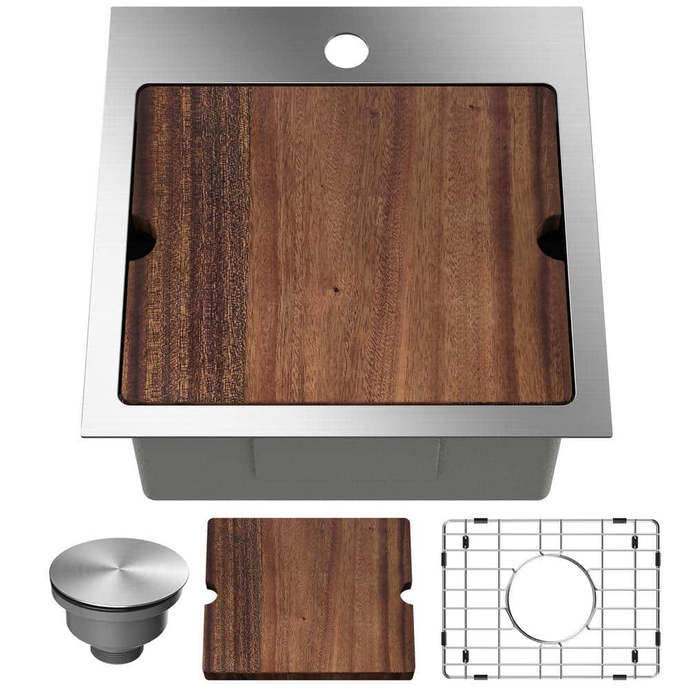 15 in. x 15 in. Undermount Stainless Steel Kitchen Sink with foldable tap i