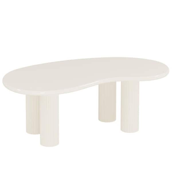 BYBLIGHT Allan 46.45 in. White Irregular Specialty Cloud Shape Wood Coffee Table with 4 Fluted Cylindrical Legs