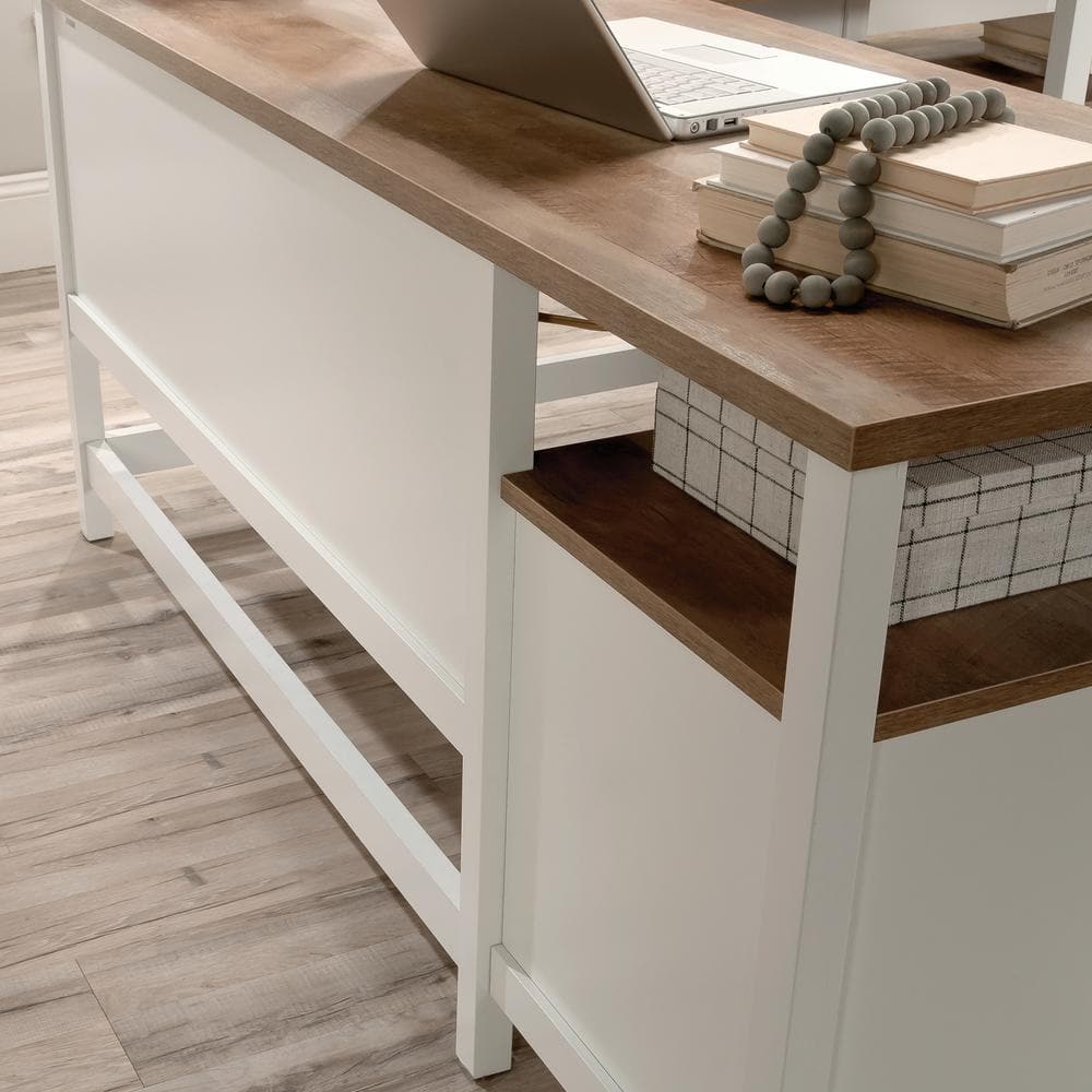 Cottage Road Coastal White Wood L-Shaped Desk with Black Hardware