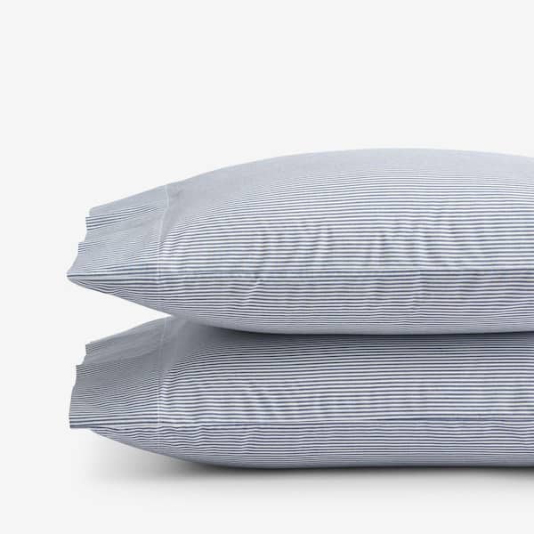 Company Cotton Stripe Yarn-Dyed White/Blue Cotton Percale Standard Pillowcase (Set of 2)
