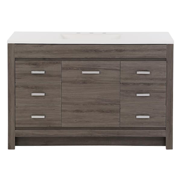 Warford 49 in. Single Sink Dark Oak Bath Vanity with White Cultured Marble Top (Assembled)
