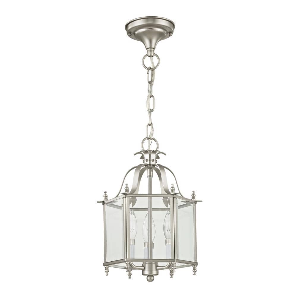 Elegant Brushed Nickel 3-Light Chandelier with Clear Beveled Glass
