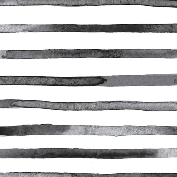 Unbranded Watercolor Black and White Stripes Peel and Stick Vinyl Wallpaper