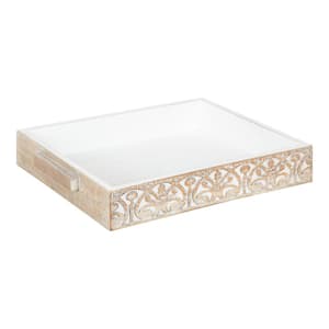 Engrahm 16.50 in. W Rectangle White Wood Decorative Tray