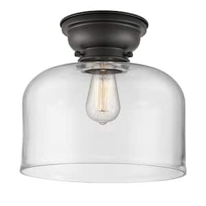 Bell 12 in. 1-Light Matte Black Flush Mount with Clear Glass Shade
