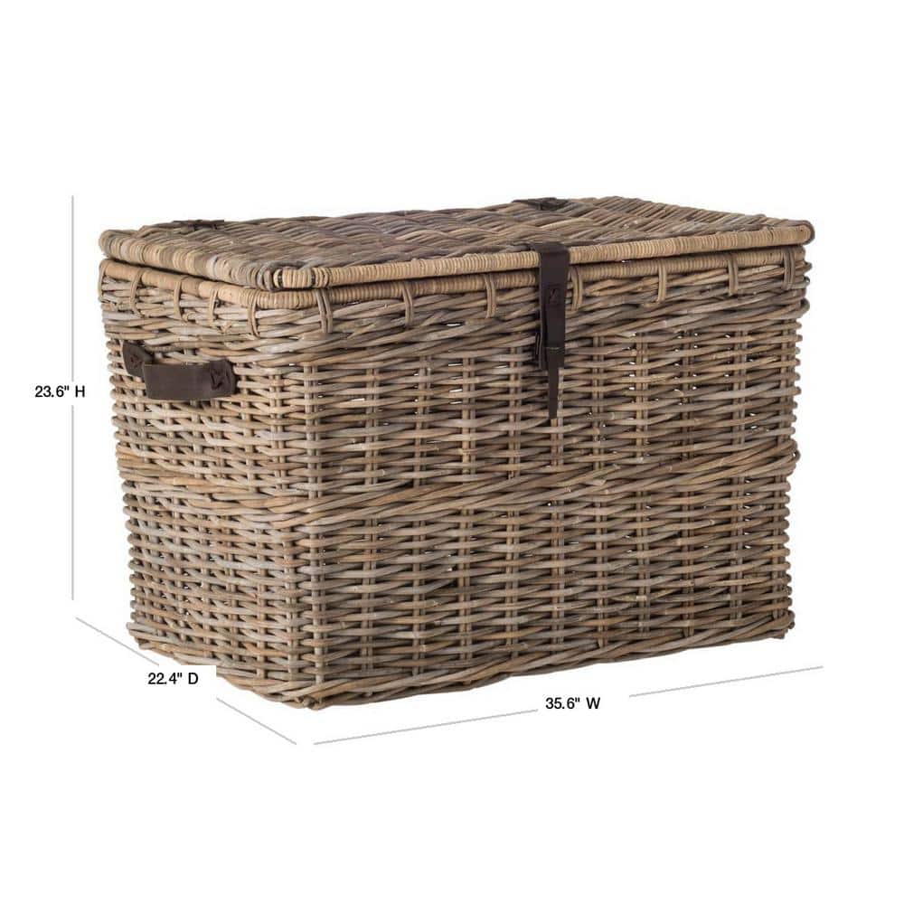 Gray Woven Kubu Rattan Trunk Organizer with Faux Leather Straps