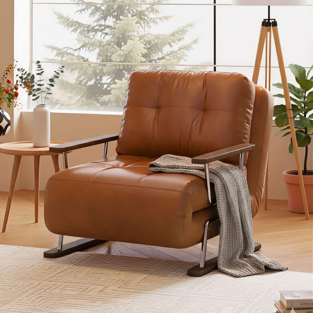 JASIWAY 29.1in. Caramel Eco-Leather HR Foam Folding Sofa Bed
