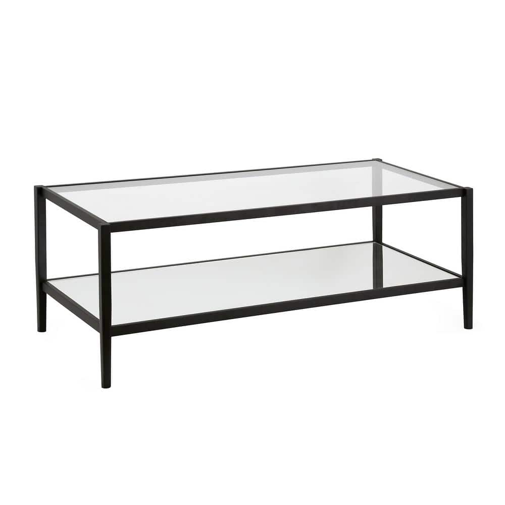 Elegant 45" Blackened Bronze Metal & Glass Rectangular Coffee Table
