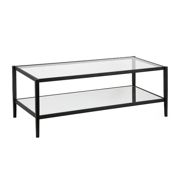 Hera 45 in. Blackened Bronze Rectangle Glass Top Coffee Table with Shelf